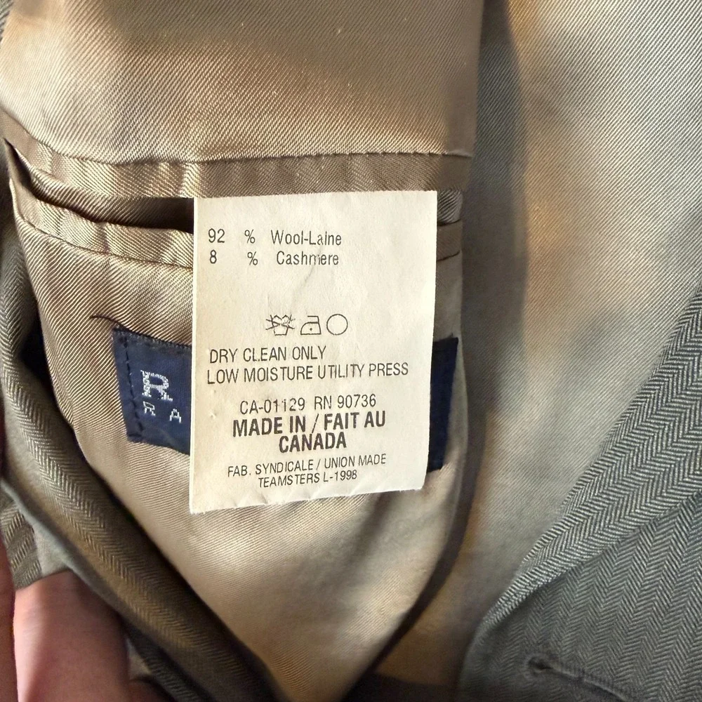 Ralph Ralph Lauren Blazer 44 Reg Mens Gray Wool Cashmere 2 Button Sport Coat